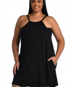 La Blanca Cover Ups Draped Darling High Neck Mini Dress
