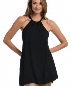 La Blanca Cover Ups Draped Darling High Neck Mini Dress