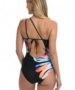 La Blanca Prism Palm Lace Back One Shoulder One Piece