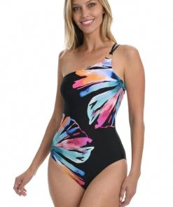 La Blanca Prism Palm Lace Back One Shoulder One Piece