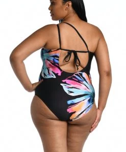 La Blanca Prism Palm Lace Back One Shoulder One Piece