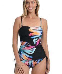 La Blanca Tops Prism Palm Bandeau Cinch Side Tankini Top