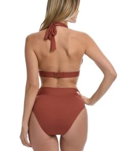 La Blanca Tops Island Goddess Shirred Strap Halter Bra Top