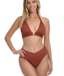 La Blanca Tops Island Goddess Shirred Strap Halter Bra Top