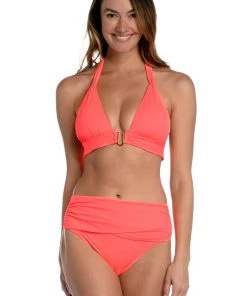 La Blanca Island Goddess Shirred Strap Halter Bra Top Tops