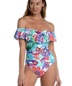 La Blanca Tropics Of Tropez Off Shoulder Ruffle One Piece One-Piece