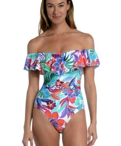 La Blanca Tropics Of Tropez Off Shoulder Ruffle One Piece One-Piece
