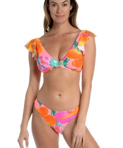 La Blanca Isla Del Sol Ruffle Sleeve Top Tops