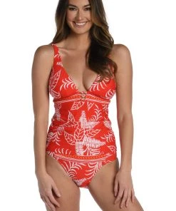 La Blanca Tropical Tapestry Over-The-Shoulder Knot Tankini Top