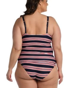 La Blanca Sailor Stripe Over-The-Shoulder Knot Tankini Top Tops