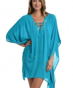 La Blanca Cover Ups Capri Lace Front Caftan Dress