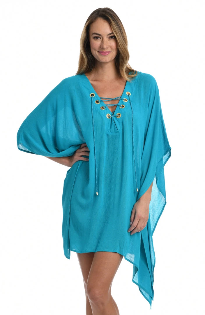 La Blanca Cover Ups Capri Lace Front Caftan Dress
